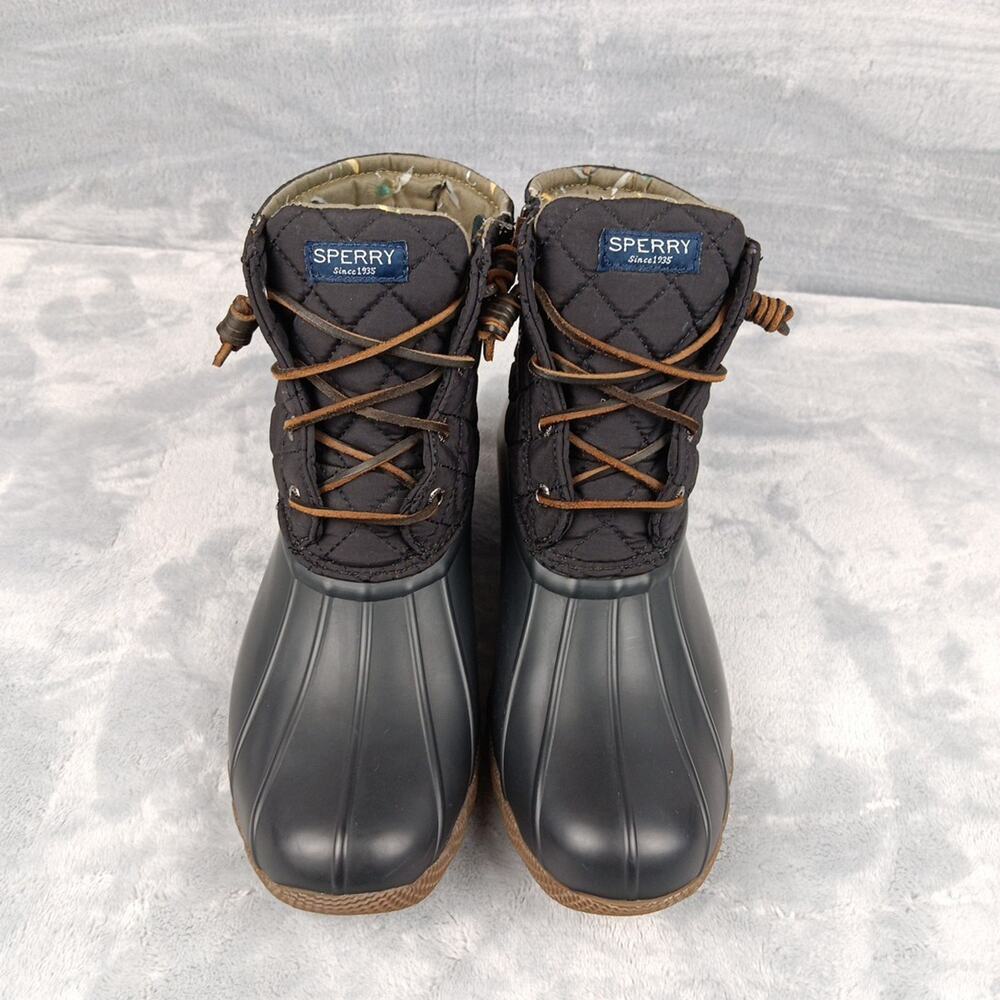Sperry Saltwater Quilted Duck Boots Black Water Resistant Women Sz 8M - Picture 2 of 14